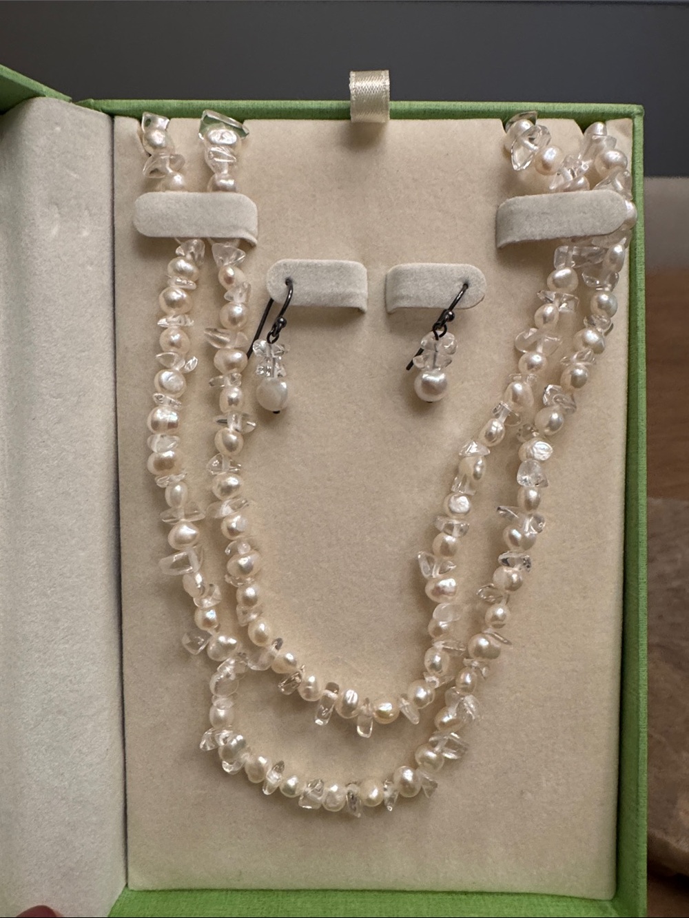 Coldwater Creek Cream Pearl Multi-Strand Necklace with Drop Earrings
